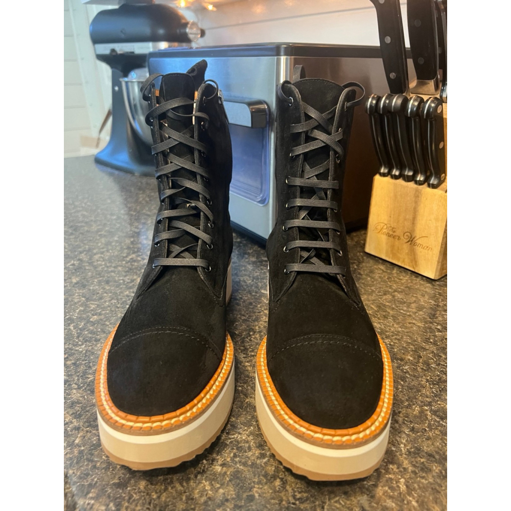 New Robert Clergerie Black Suede Platform Combat Boots